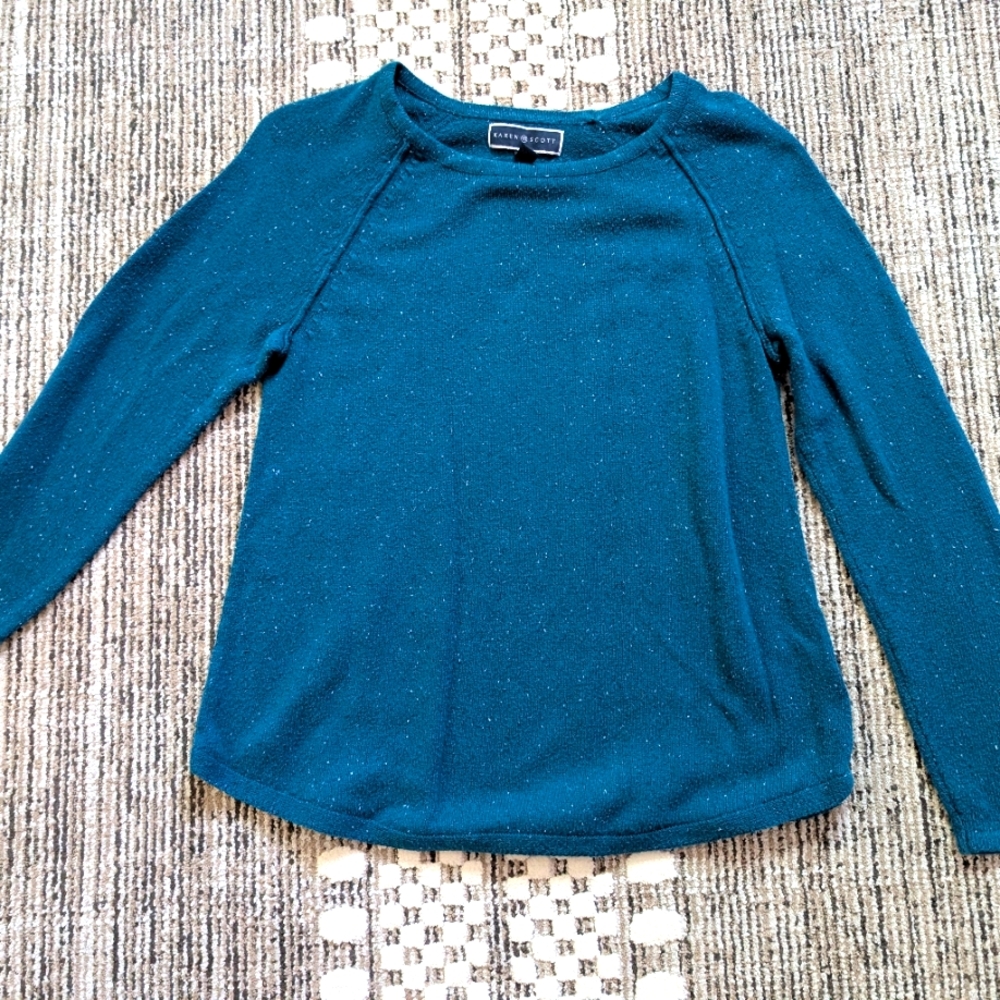 Karen Scott Teal Speckled Long Sleeve Sweater